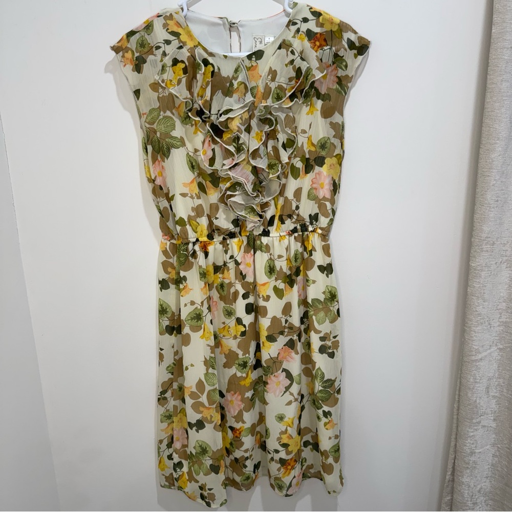 Emma & Michele Floral Ruffle Front Sleeveless Midi Dress Size 8‎